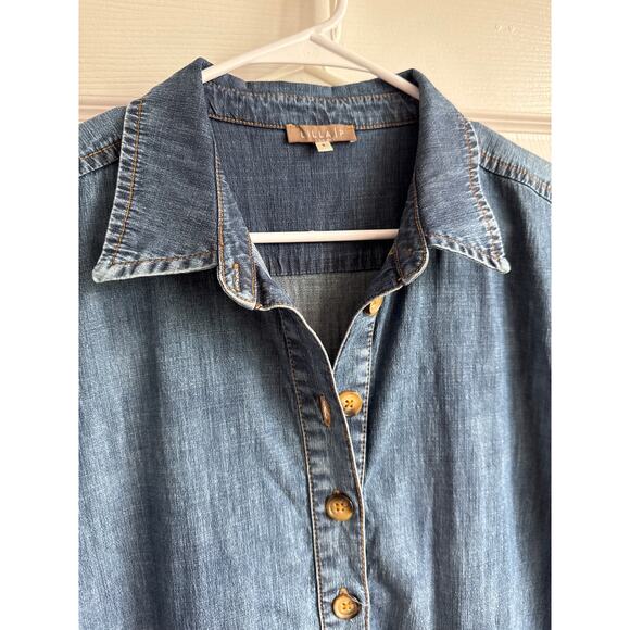 Lilla P blue Denim collared midi dress button front short sleeves small - Picture 7 of 13